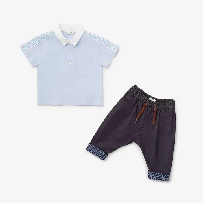 Kids Navy Blue Chambray Baby Trousers Fendi Baby Boy