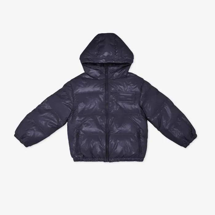 Kids Navy Blue Nylon Baguette DownPadded Bomber Jacket Blue Fendi Ready To Wear