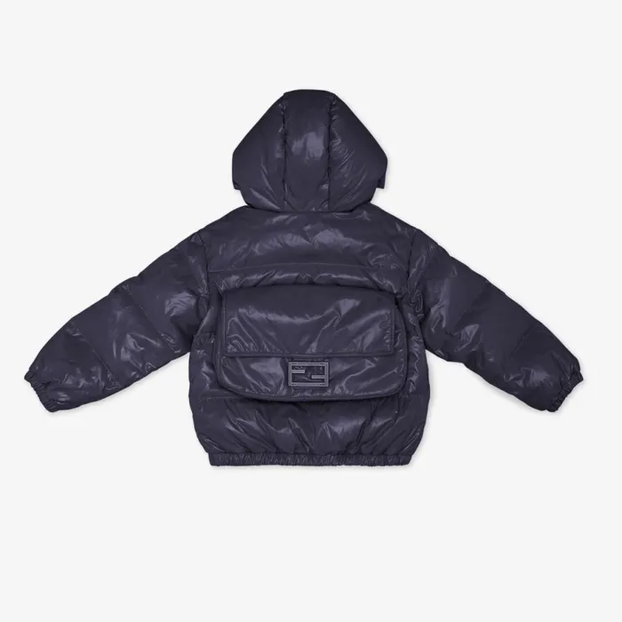 Kids Navy Blue Nylon Baguette DownPadded Bomber Jacket Blue Fendi Ready To Wear