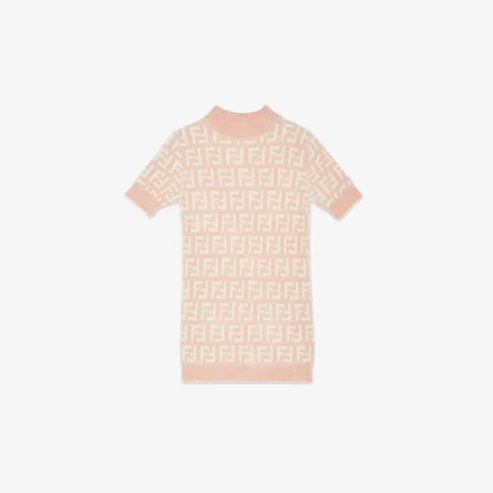Kids Pink And Cream Chenille Mini Dress Pink Fendi Ready To Wear