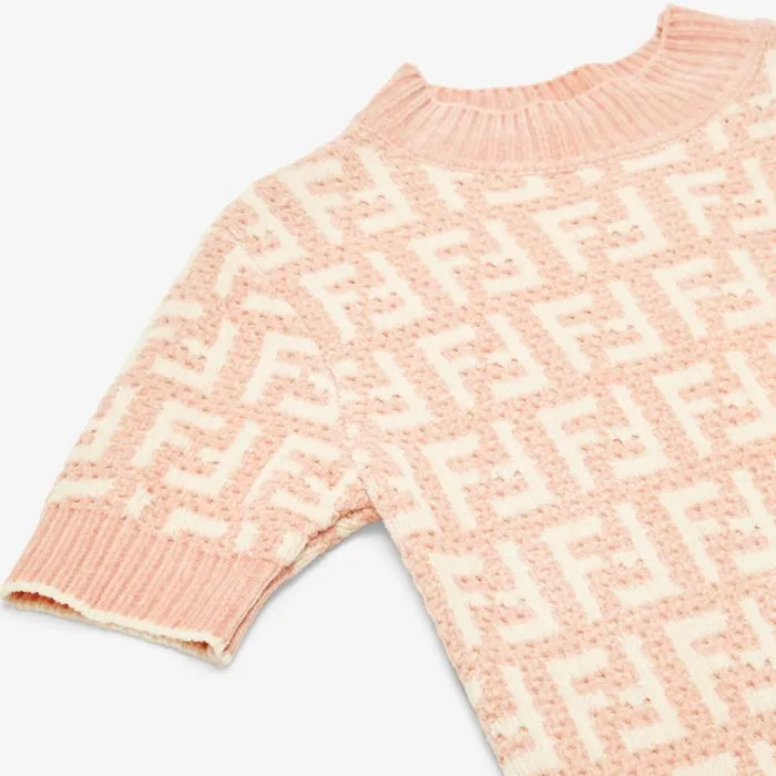 Kids Pink And Cream Chenille Mini Dress Pink Fendi Ready To Wear