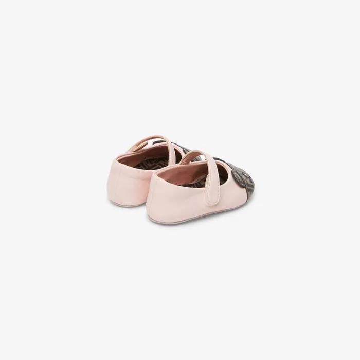 Kids Pink Leather Baby Ballerinas With Teddy Bear Logo Pink Fendi Strollers and Accessories