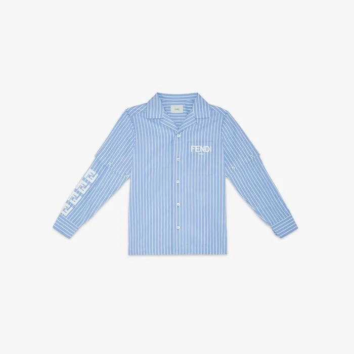 Kids Striped Poplin Shirt With Ff Logo Multicolour Fendi Ready To Wear