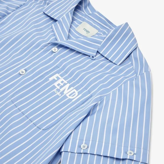 Kids Striped Poplin Shirt With Ff Logo Multicolour Fendi Ready To Wear