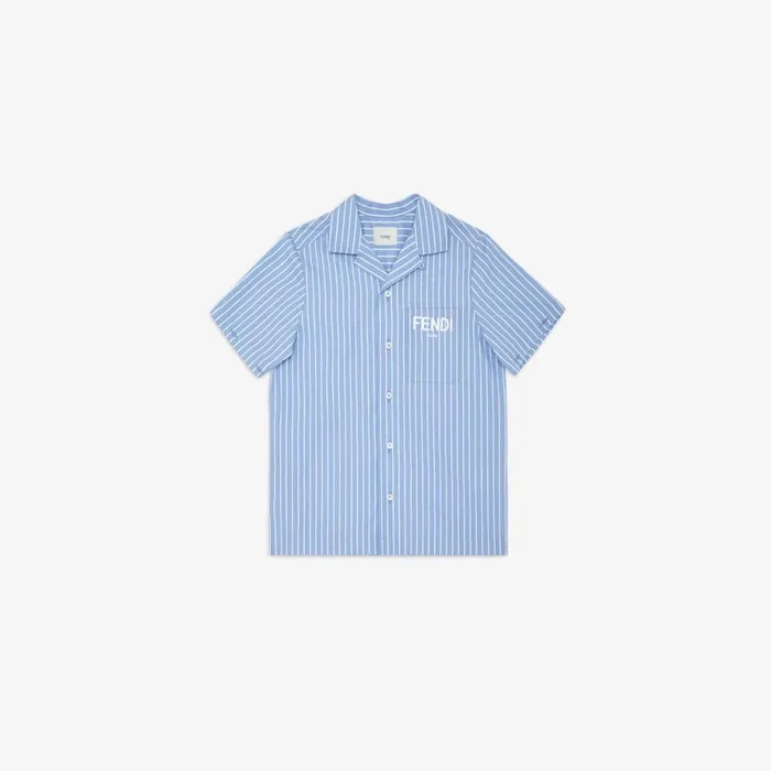 Kids Striped Poplin Shirt With Ff Logo Multicolour Fendi Ready To Wear
