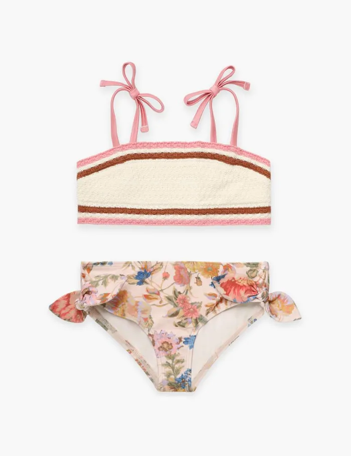 Kids Swimwear Zimmermann August Knit Bandeau Bikini Cream Floral