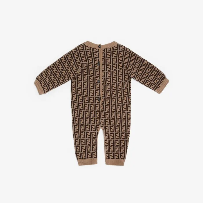 Kids Tobacco Cotton And Cashmere Playsuit Fendi Baby Boy