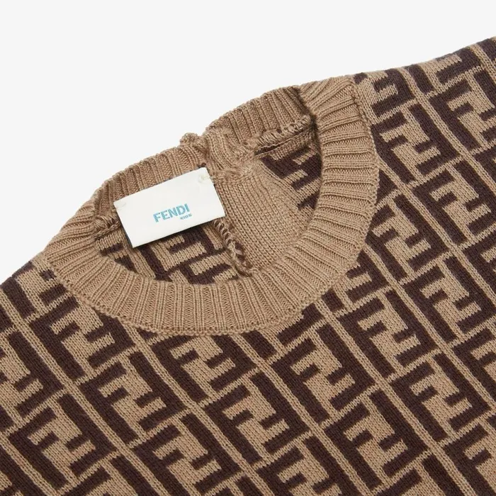 Kids Tobacco Cotton And Cashmere Playsuit Fendi Baby Boy