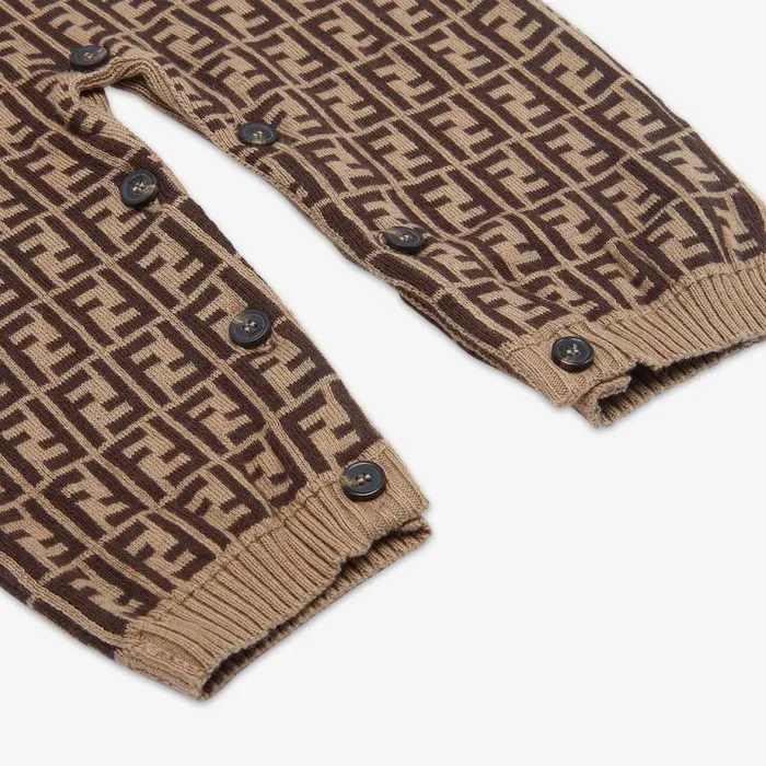 Kids Tobacco Cotton And Cashmere Playsuit Fendi Baby Boy