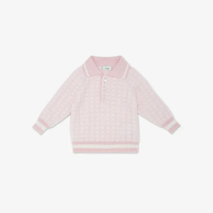 Kids White And Pink Cotton And Cashmere Knitted Pullover Multicolour Fendi Baby Boy