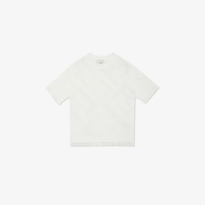 Kids White Cotton Jacquard TShirt White Fendi Ready To Wear