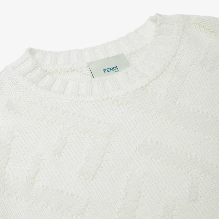 Kids White Cotton Jacquard TShirt White Fendi Ready To Wear