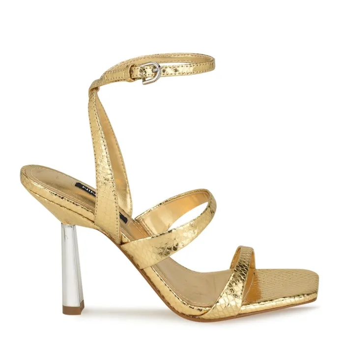 Kiya Ankle Strap Sandals Gold Snake Women Nine West Heeled