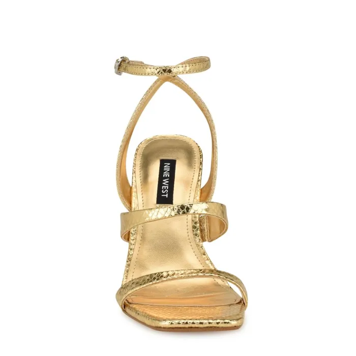 Kiya Ankle Strap Sandals Gold Snake Women Nine West Heeled Kiya Ankle Strap Sandals Gold Snake Women Nine West Heeled