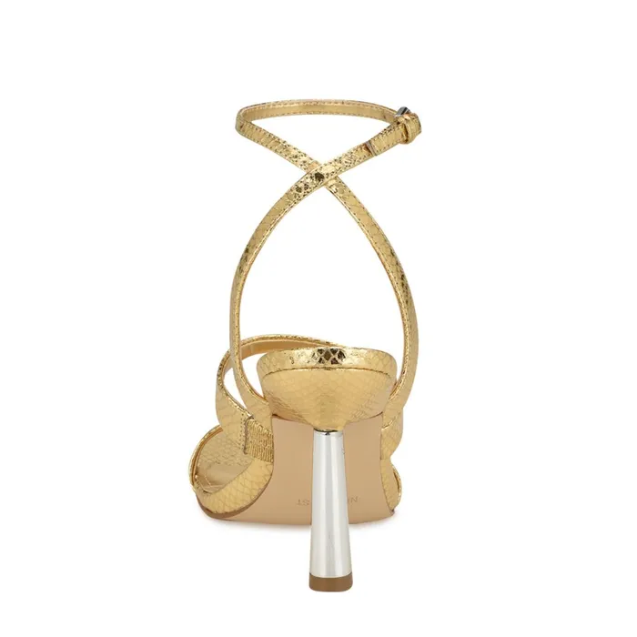 Kiya Ankle Strap Sandals Gold Snake Women Nine West Heeled Kiya Ankle Strap Sandals Gold Snake Women Nine West Heeled