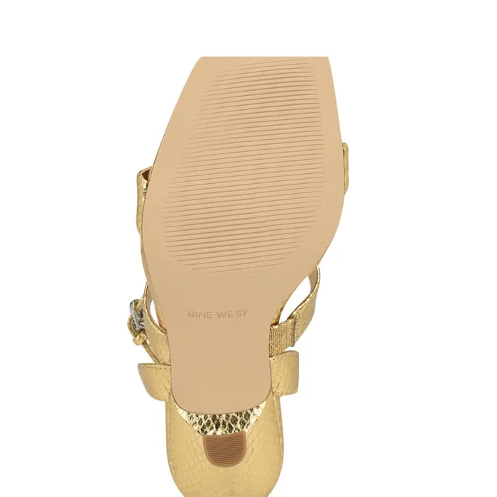 Kiya Ankle Strap Sandals Gold Snake Women Nine West Heeled Kiya Ankle Strap Sandals Gold Snake Women Nine West Heeled
