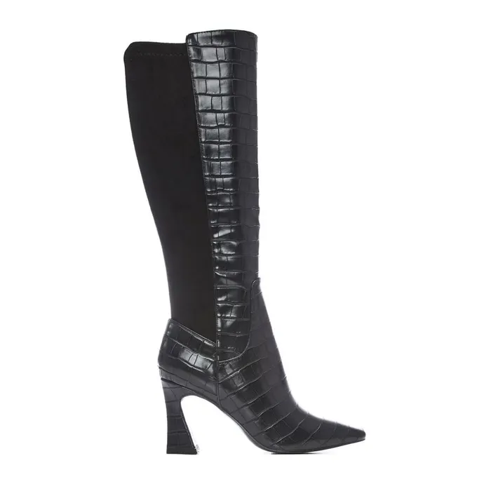 Knee High Boots Women Moda In Pelle Sarisa Black Patent Mocc Croc