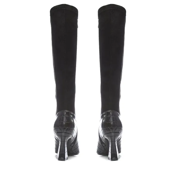 Knee High Boots Women Moda In Pelle Sarisa Black Patent Mocc Croc