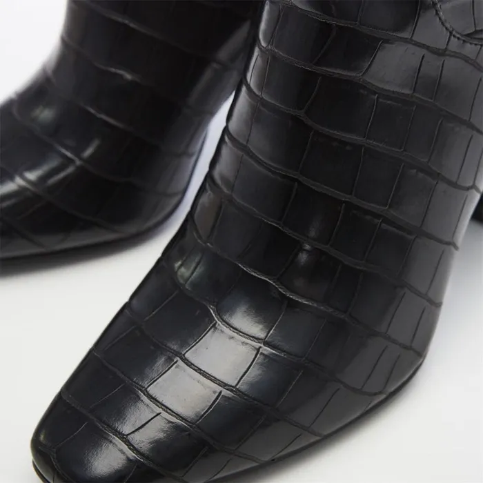 Knee High Boots Women Moda In Pelle Sarisa Black Patent Mocc Croc