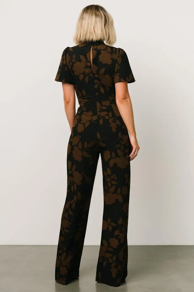 Langham Mock Neck Jumpsuit Espresso Print Women Baltic Born Wedding Guest Langham Mock Neck Jumpsuit Espresso Print Women Baltic Born Wedding Guest
