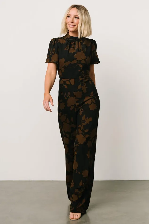Langham Mock Neck Jumpsuit Espresso Print Women Baltic Born Wedding Guest Langham Mock Neck Jumpsuit Espresso Print Women Baltic Born Wedding Guest
