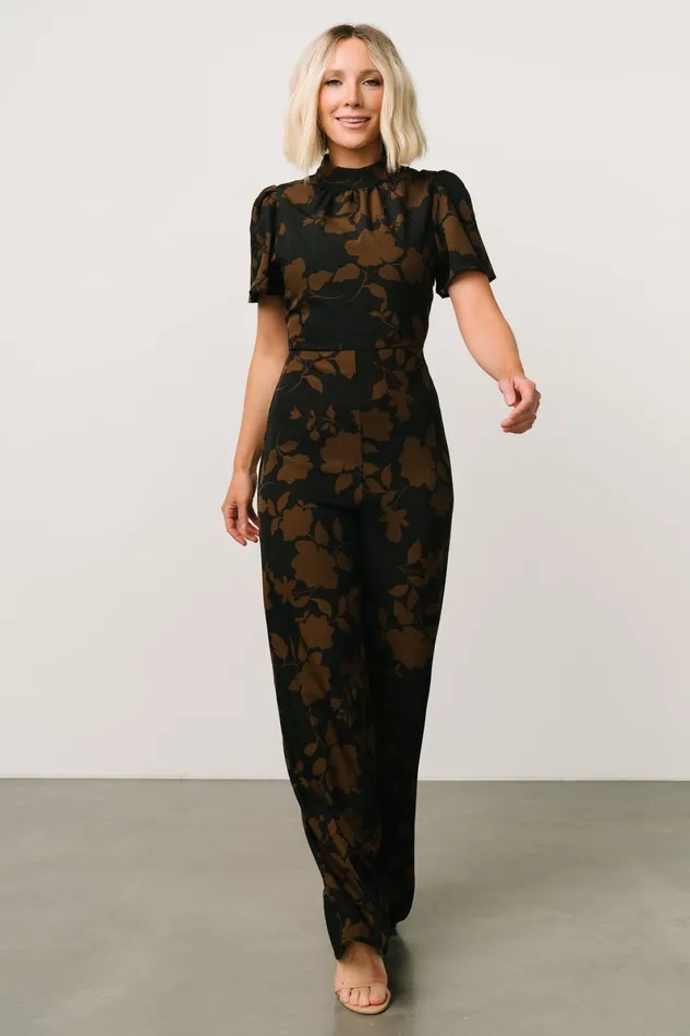 Langham Mock Neck Jumpsuit Espresso Print Women Baltic Born Wedding Guest Langham Mock Neck Jumpsuit Espresso Print Women Baltic Born Wedding Guest