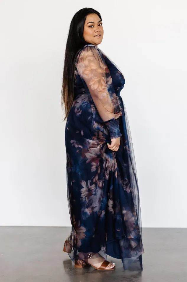 Layla Tulle Maxi Dress Dark Blue Floral Women Baltic Born Wedding Guest