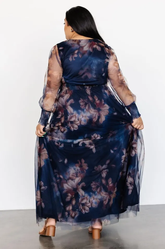 Layla Tulle Maxi Dress Dark Blue Floral Women Baltic Born Wedding Guest