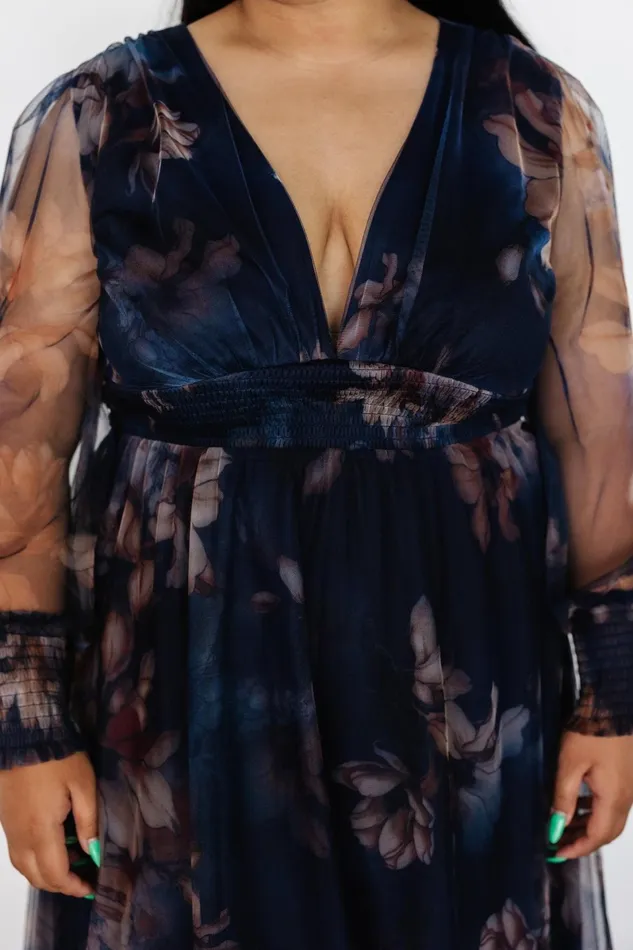 Layla Tulle Maxi Dress Dark Blue Floral Women Baltic Born Wedding Guest