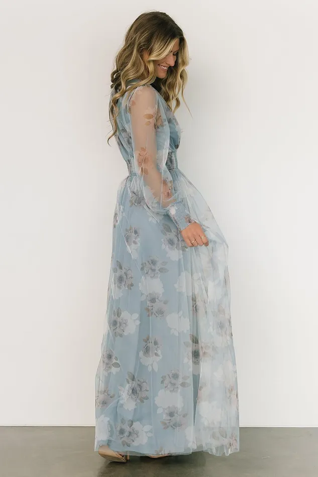 Layla Tulle Maxi Dress Light Blue Floral Women Baltic Born Bump Friendly