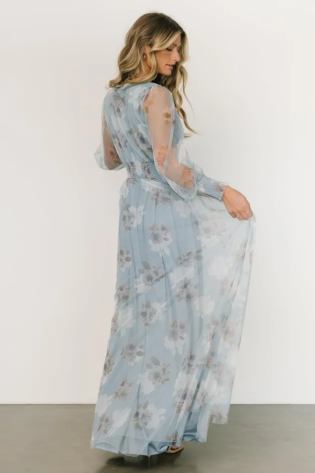 Layla Tulle Maxi Dress Light Blue Floral Women Baltic Born Bump Friendly