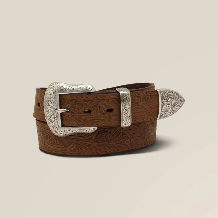 Leaf Emboss Belt Brown Men Ariat Belts