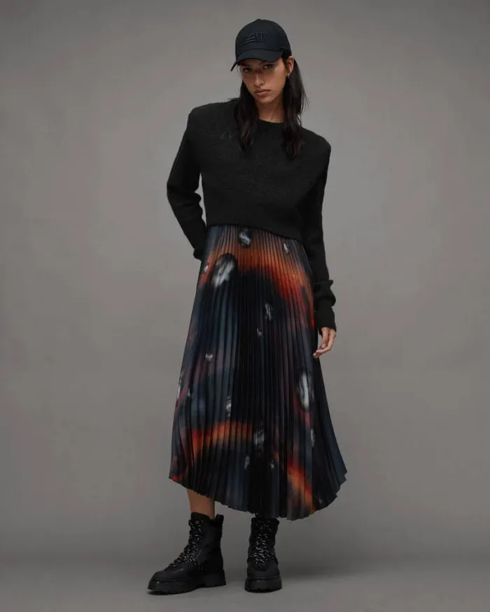 Leia Moonage 2In1 Pleated Midi Dress Blackfire Red Women AllSaints Dresses