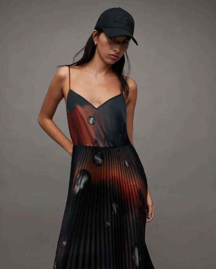 Leia Moonage 2In1 Pleated Midi Dress Blackfire Red Women AllSaints Dresses