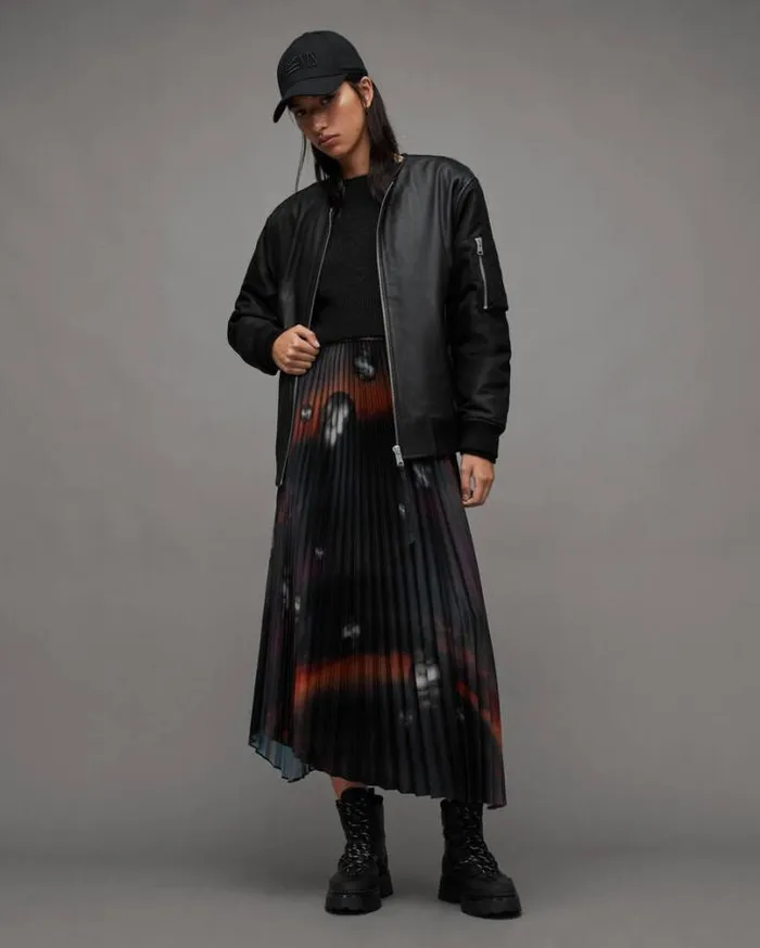 Leia Moonage 2In1 Pleated Midi Dress Blackfire Red Women AllSaints Dresses