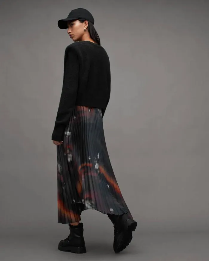 Leia Moonage 2In1 Pleated Midi Dress Blackfire Red Women AllSaints Dresses