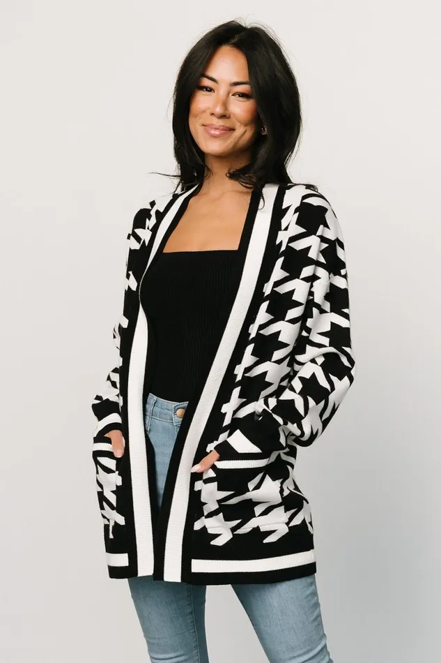 Leroy Houndstooth Cardigan Black White Women Baltic Born Cardigans