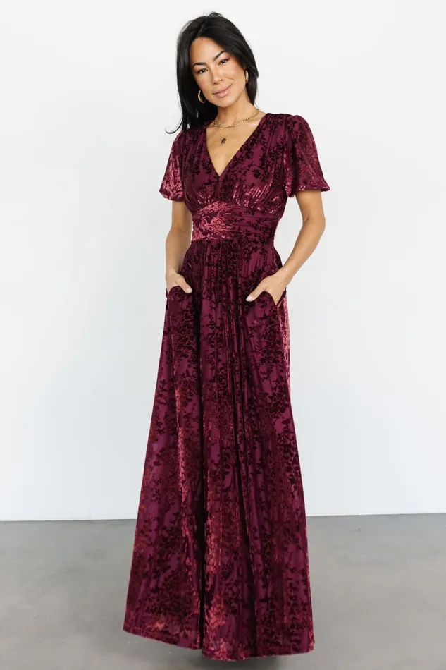 Leslie Velvet Maxi Dress Mulberry Women Baltic Born Wedding Guest