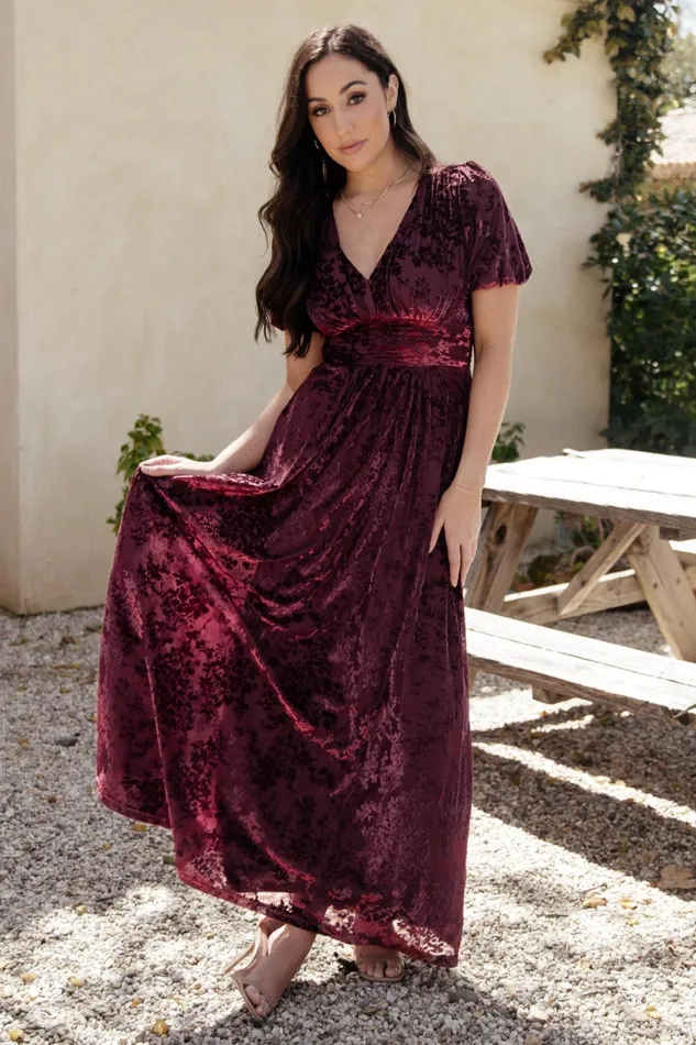 Leslie Velvet Maxi Dress Mulberry Women Baltic Born Wedding Guest