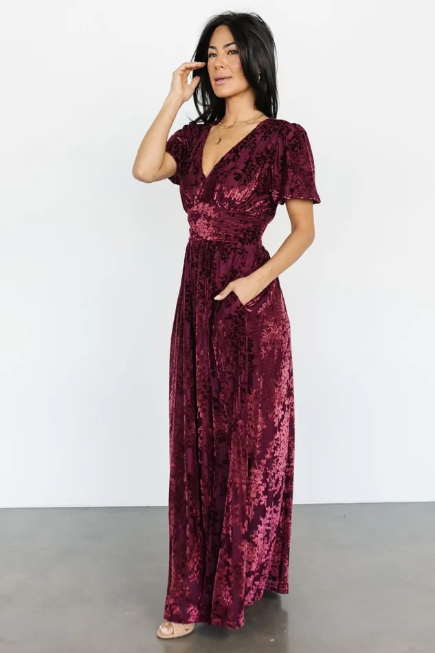Leslie Velvet Maxi Dress Mulberry Women Baltic Born Wedding Guest