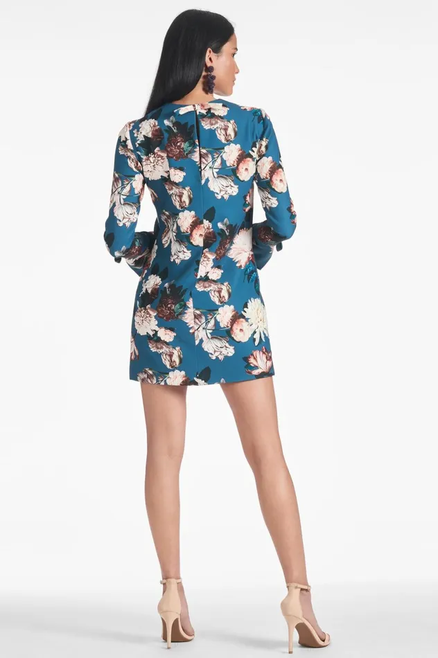 Lily Dress 8211 Teal Garden Crepe Mini Dress Women Sachin and Babi Long Sleeve