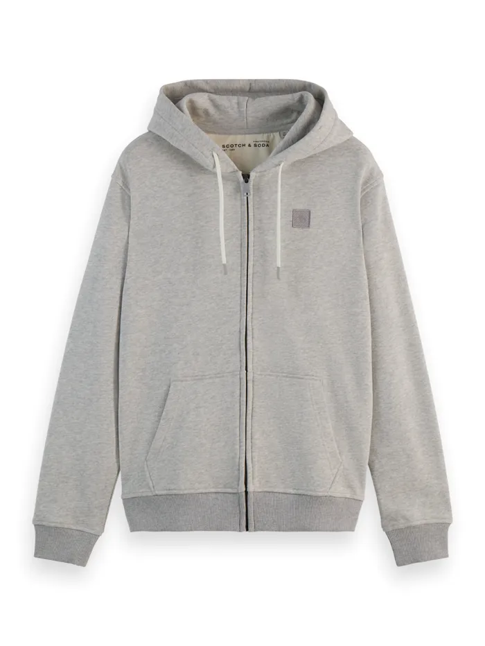 LOGO BADGE ZIPTHROUGH HOODIE Grey Melange Men Scotch and Soda Sweatshirts and Hoodies LOGO BADGE ZIPTHROUGH HOODIE Grey Melange Men Scotch and Soda Sweatshirts and Hoodies