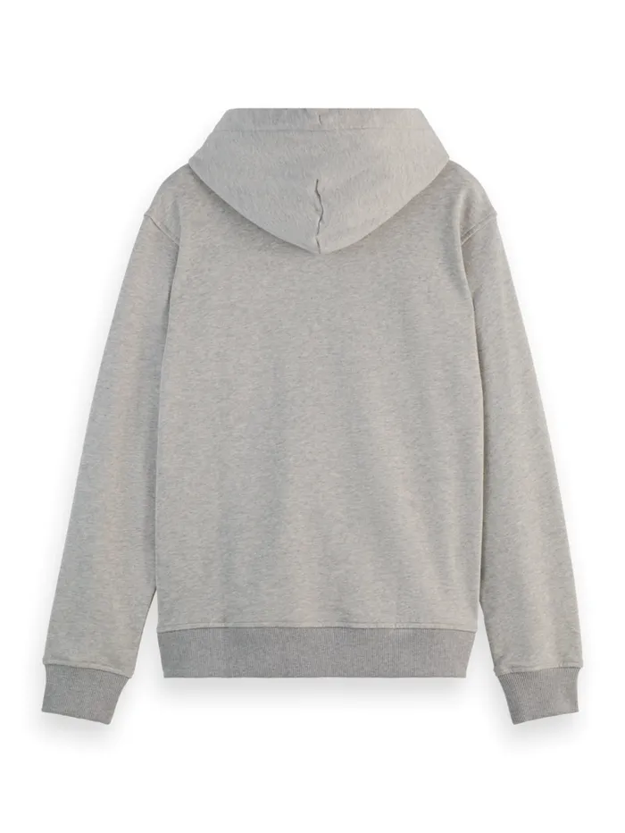 LOGO BADGE ZIPTHROUGH HOODIE Grey Melange Men Scotch and Soda Sweatshirts and Hoodies LOGO BADGE ZIPTHROUGH HOODIE Grey Melange Men Scotch and Soda Sweatshirts and Hoodies