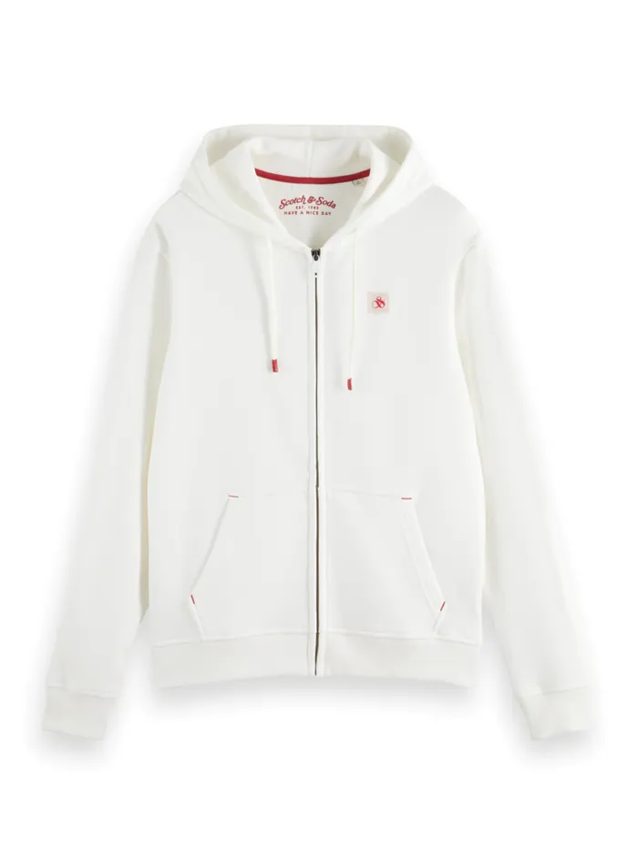 LOGO BADGE ZIPTHROUGH HOODIE Grey Melange Men Scotch and Soda Sweatshirts and Hoodies LOGO BADGE ZIPTHROUGH HOODIE Grey Melange Men Scotch and Soda Sweatshirts and Hoodies