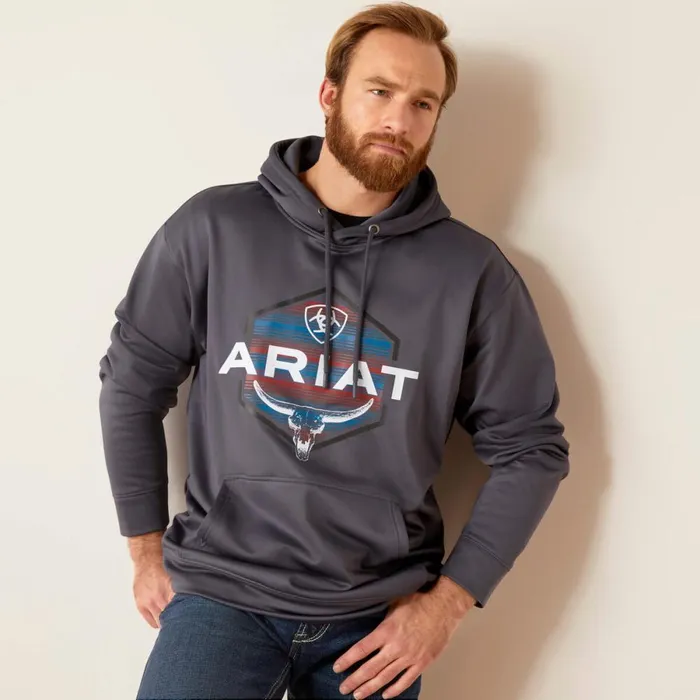 Logo Tek Fleece Hoodie Odyssey Gray Heather Men Ariat Sweatshirts and Hoodies