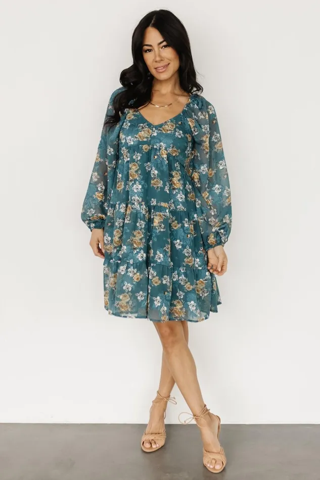 Lombard Tiered Dress Blue Gold Women Baltic Born Short Dresses