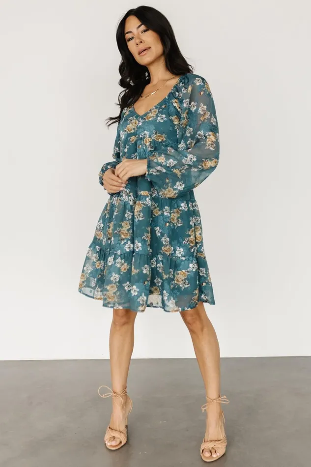 Lombard Tiered Dress Blue Gold Women Baltic Born Short Dresses Lombard Tiered Dress Blue Gold Women Baltic Born Short Dresses