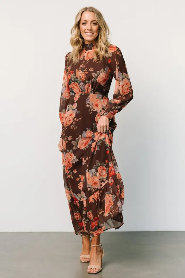 Luciana Maxi Dress Brown Floral Women Baltic Born Mother Of The Bride