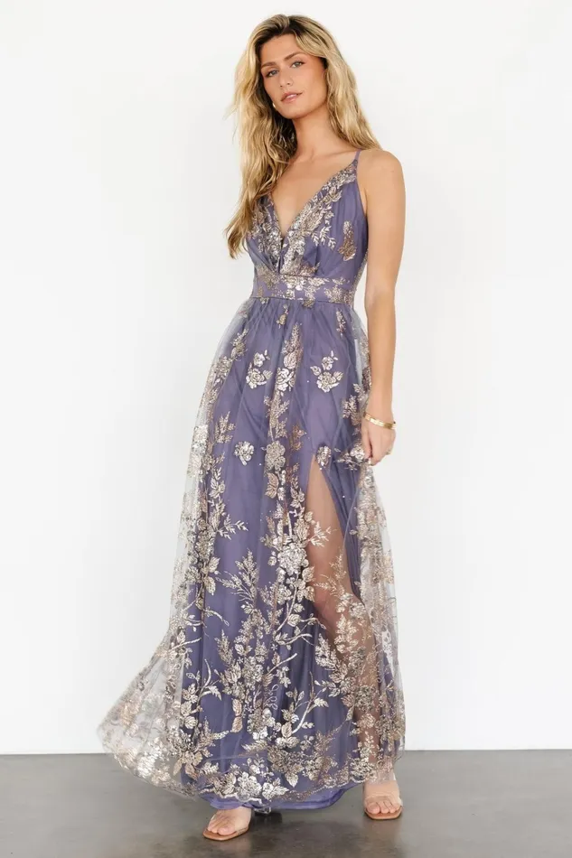 Lucienne Shimmer Maxi Gown Blue Gold Women Baltic Born Embellished Sequin