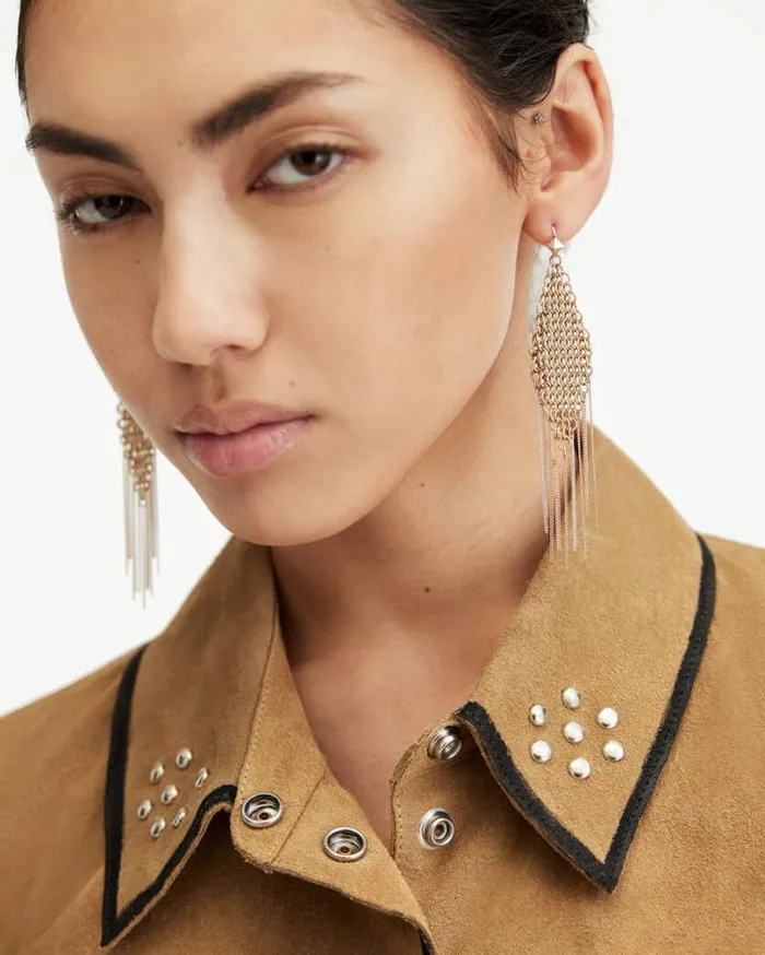 Lucila Fringed Chain Earrings Wrm Braswrm Slver Women AllSaints Accessories